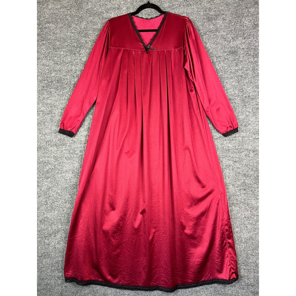Whimsigoth Goth Dark Romantic Red Satin Nightgown Maxi Dress Vamp Lingerie